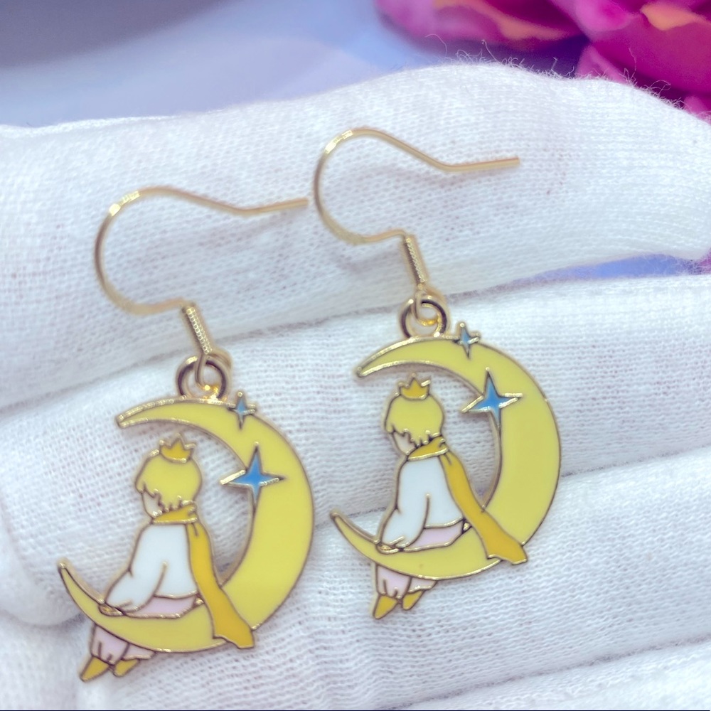 3 for 25$+10%off/ Little prince & moon star ⭐️ 925 silver post enamel earrings
